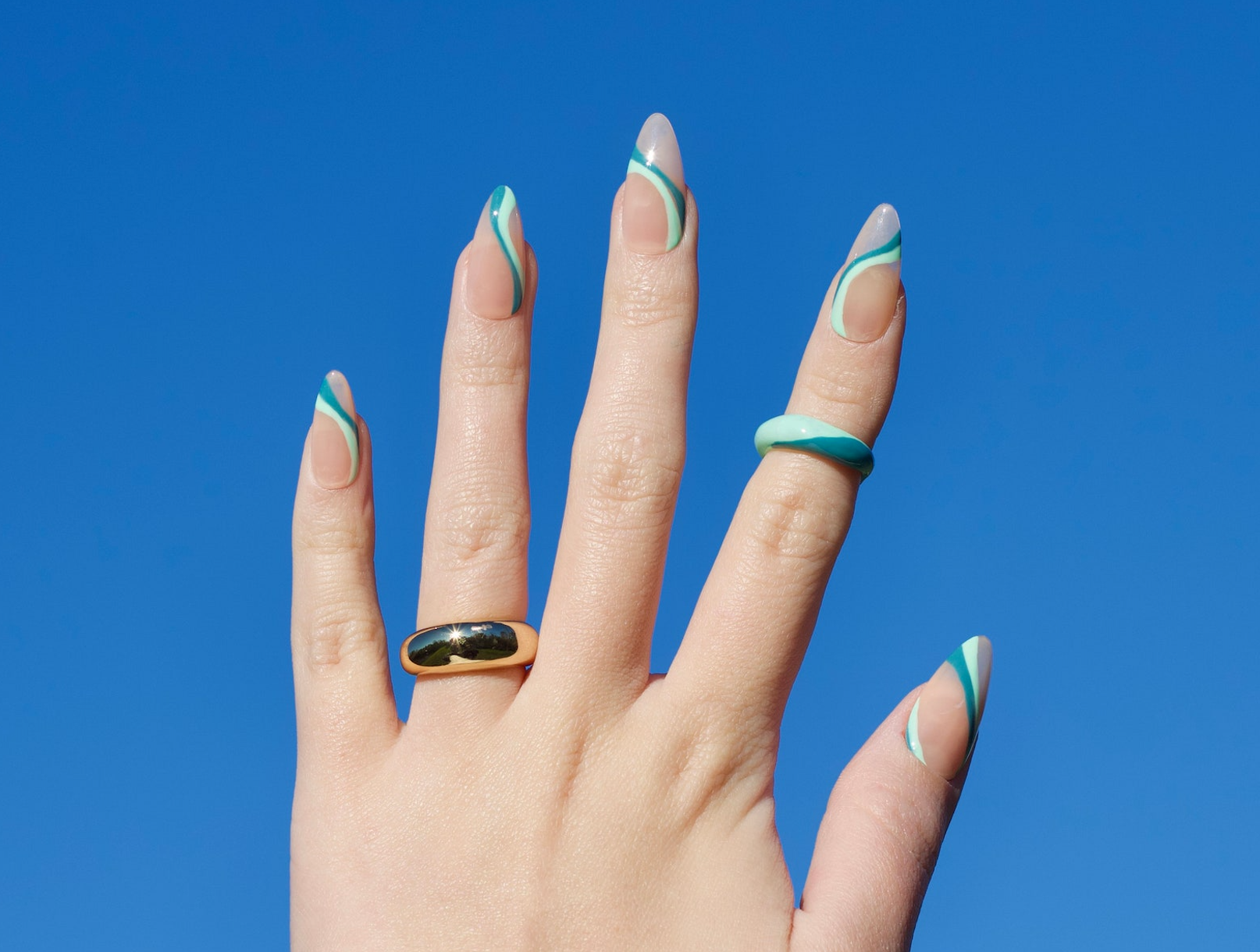 Blue Green Abstract Nails