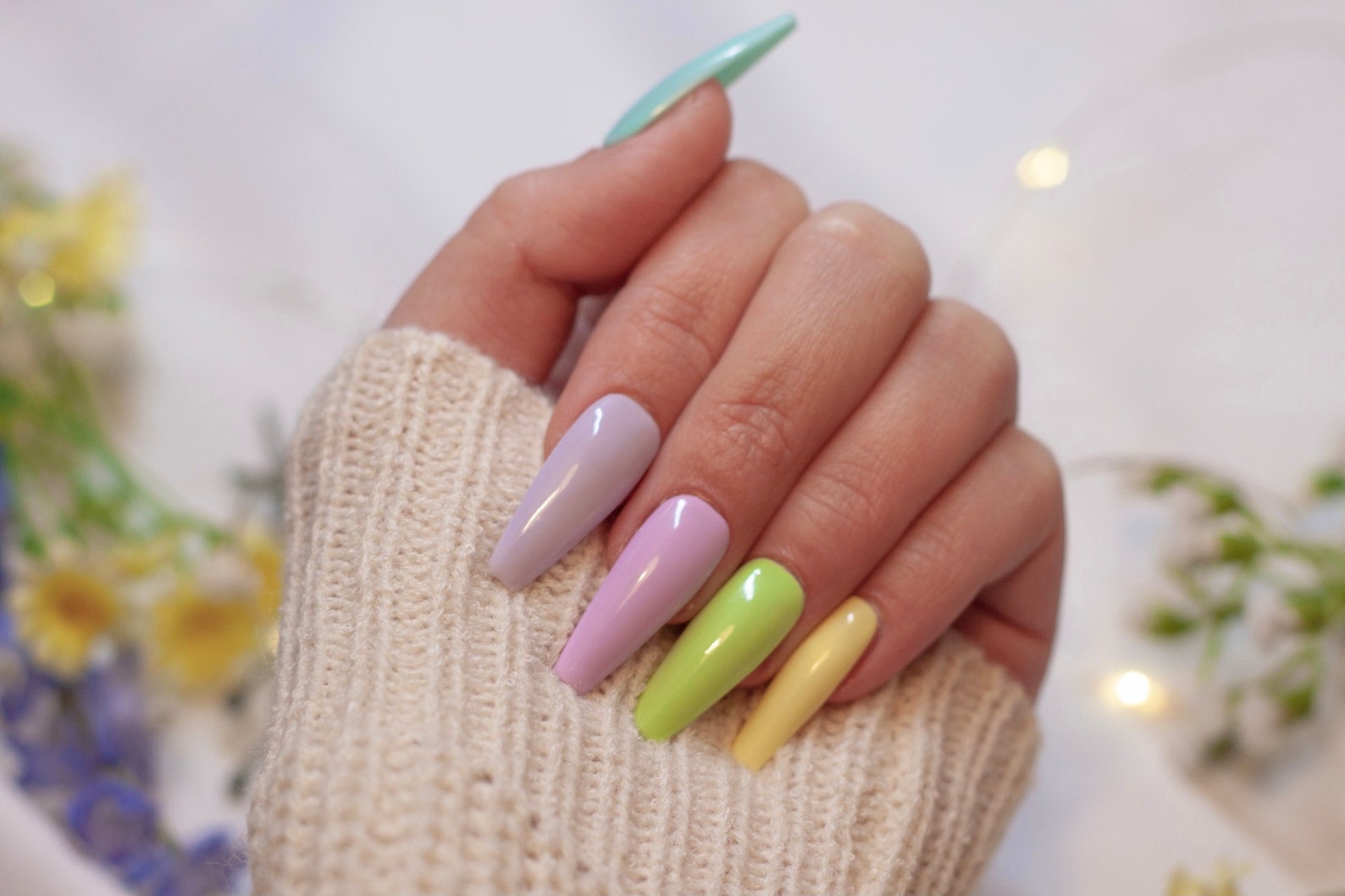 Pastel Spring Rainbow Nails